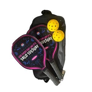 Live Every Day Like It's Taco Tuesday Taco Cabana pickle ball 2 paddles 2 balls